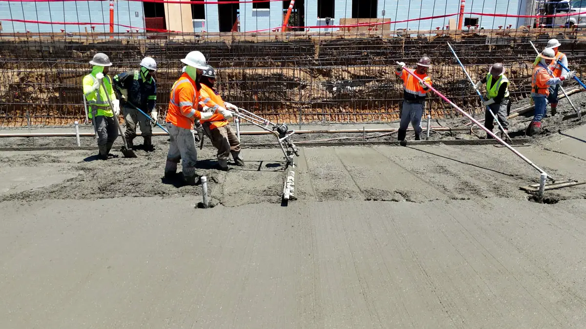 Construction crews work on major concrete pours and structural framing at the Monroe Street Pool in Carlsbad, seen from above. The facility closed in March 2025 for a full reconstruction to address aging infrastructure, safety upgrades and expanded capacity. Courtesy photo/City of Carlsbad