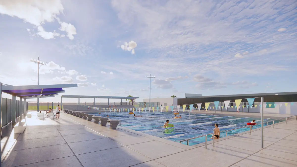 A rendering shows the completed design of the Monroe Street Pool in Carlsbad, which is undergoing a full reconstruction to replace the aging facility. Courtesy photo/City of Carlsbad