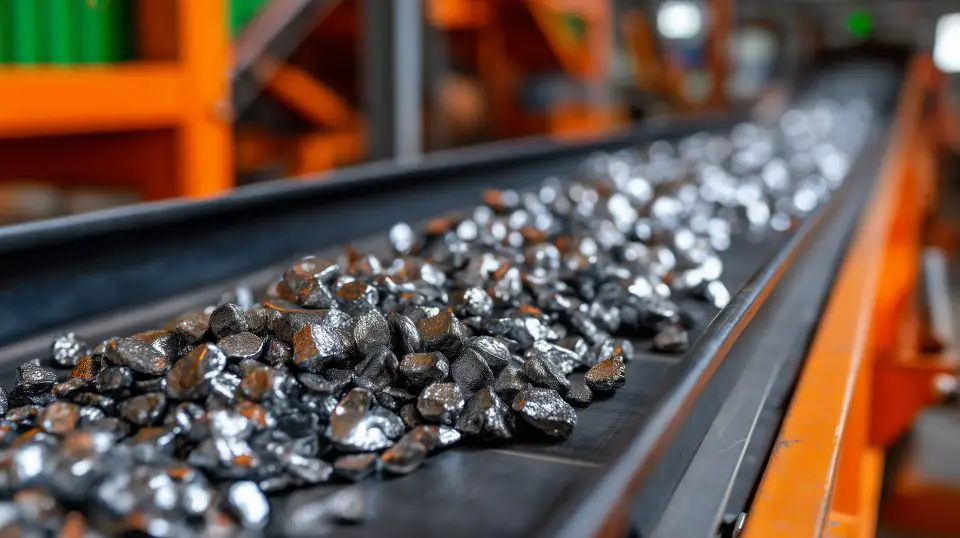 silver on a conveyor belt