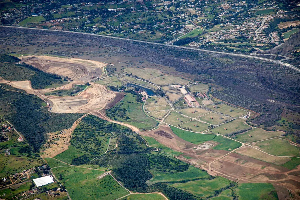 An aerial view of the former Vessels Ranch property in Bonsall shows the footprint of the future Ocean Breeze Ranch development, approved by San Diego County in 2019. Courtesy photo/Trumark