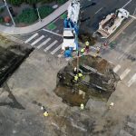 City crews closed the intersection and begin assessing damage after a water main break caused a sinkhole at Carlsbad Village Drive and El Camino Real on Saturday morning. Courtesy photo/City of Carlsbad
