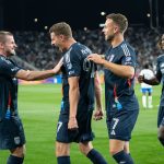 San Diego FC defender Christopher McVey celebrates with teammates after scoring the first goal of the night on Saturday against CF Montréal. Photo by Tanya Perez