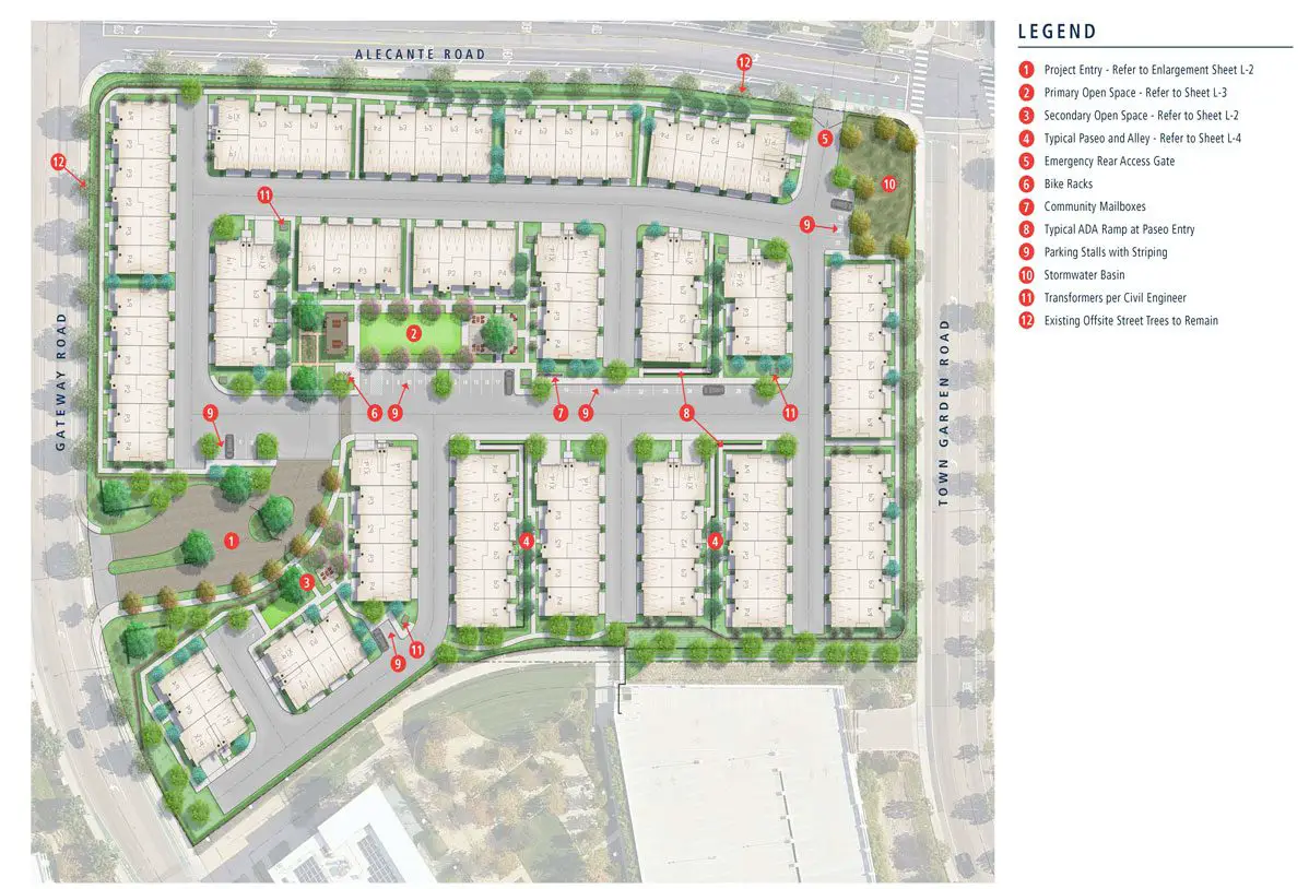 A map shows the proposed 111-unit townhome development in Bressi Ranch. Courtesy photo/Toll Brothers