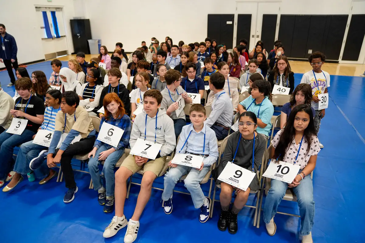 Students compete during the San Diego County Scripps Regional Spelling Bee at the Jackie Robinson Family YMCA in San Diego on March 10. The competition began with 78 spellers from schools across the county before the field narrowed to a final two. Photo courtesy San Diego County Office of Education