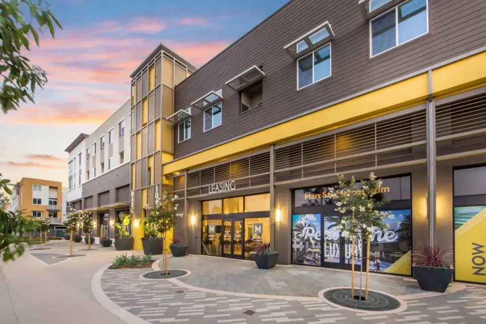 The commercial ground-floor space of the Marc apartments along Armorlite Drive in San Marcos have sat vacant for several years and are now being converted to more housing units. Courtesy MG Properties