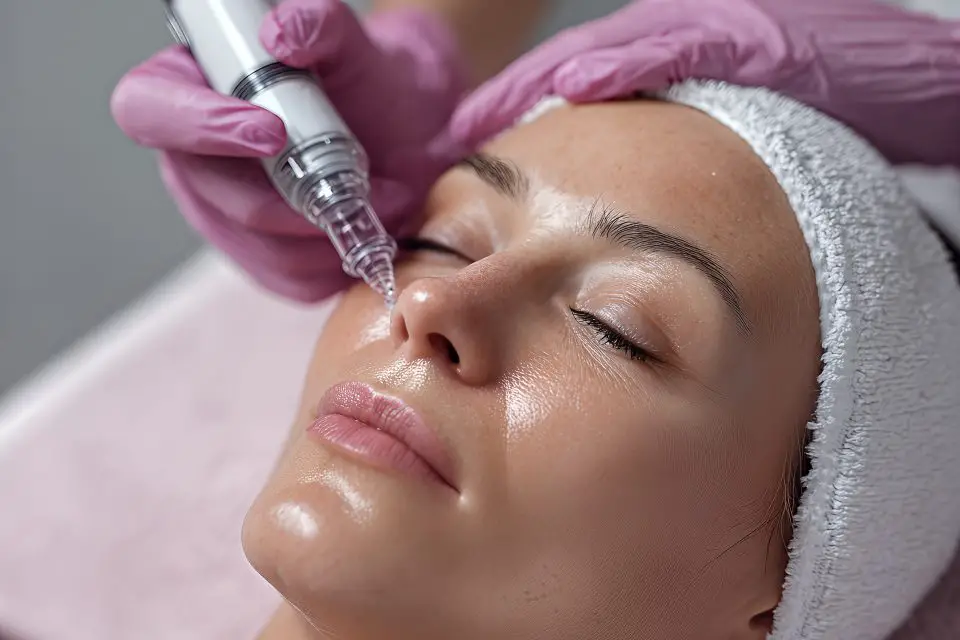 Microneedling treatment with SkinPen device to stimulate collagen production and improve skin texture.