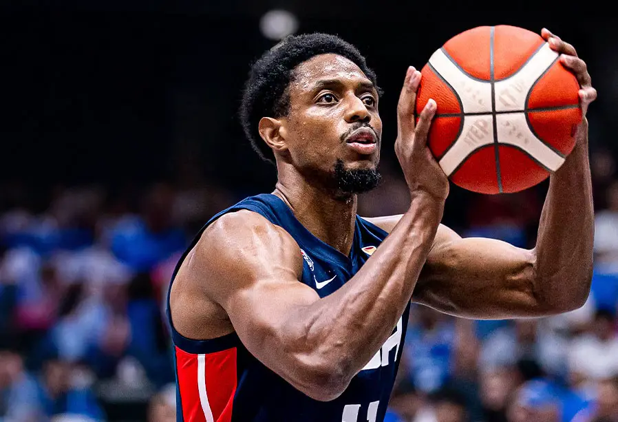 Brandon Knight of Team USA during a FIBA Basketball World Cup qualifying game at Frontwave Arena in Oceanside. Photo by USA Basketball