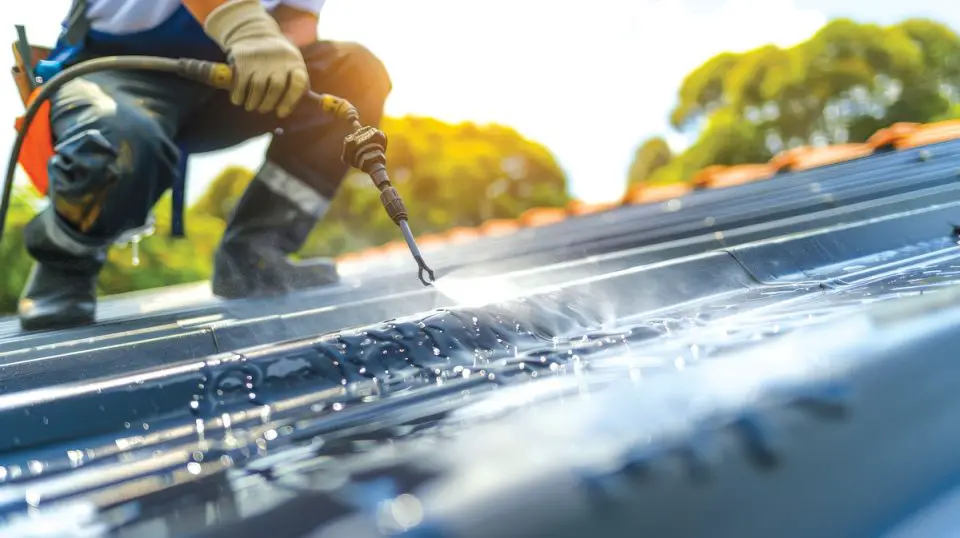 Eco-friendly roof rejuvenation treatment is applied to an asphalt shingle roof, helping extend roof life and reduce waste compared with full replacement. Courtesy photo
