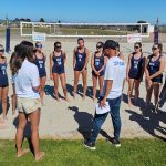 San Dieguito Academy beach volleyball head coach Doug Gilbert speaks with the team on April 23 at Carmel Valley Middle School. Photo by Noah Perkins