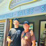 Leucadia Cyclery owner Jeff Schade, right, with tech Shanti Russell. Photo by David Boylan