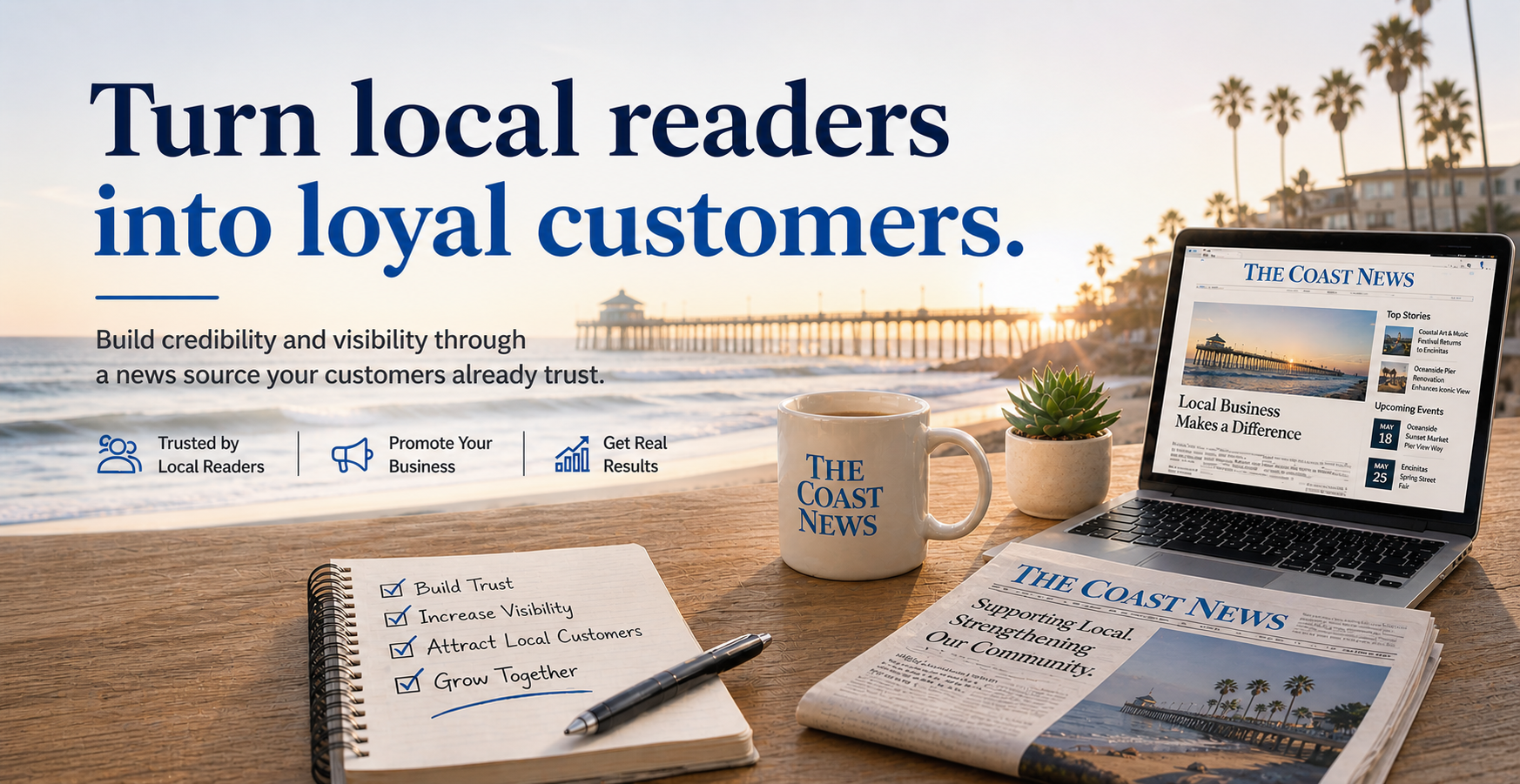 TheCoastNewsMediaKitPageHeroImage 2026 Coast News Media Kit hero image of print product and website open on laptop