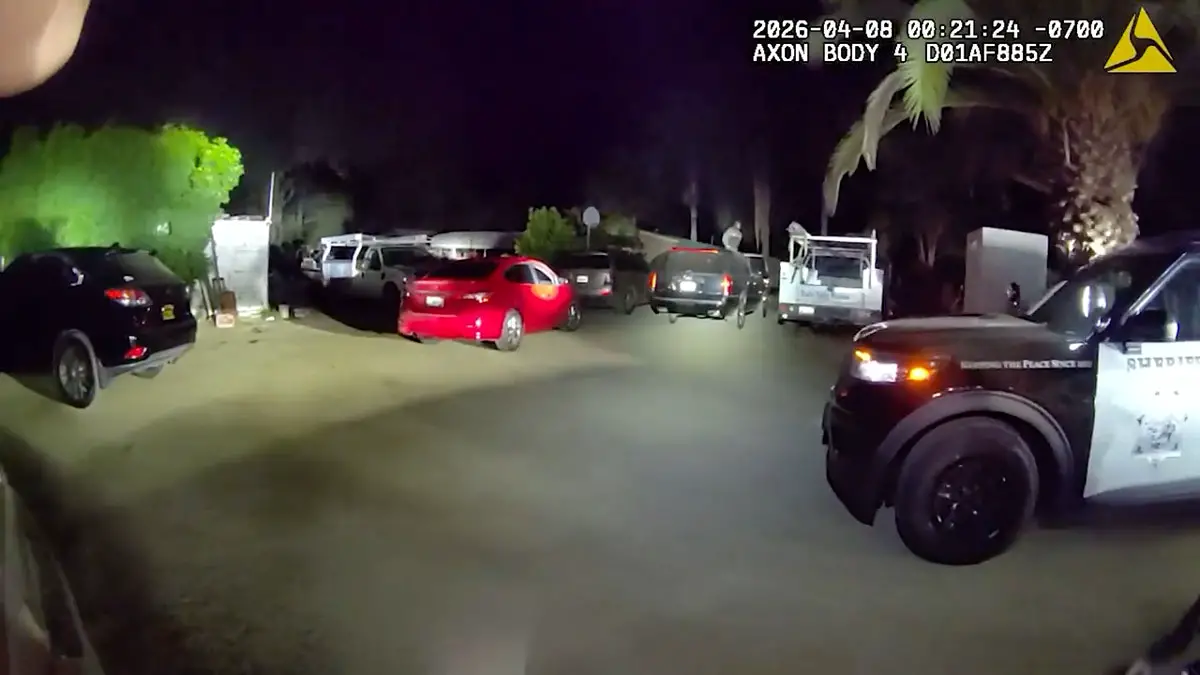 Jonathan Andres Garcia stands atop an SUV outside a North Broadway residence in body-camera footage released by sheriff’s officials following the fatal April 8 deputy-involved shooting near Daley Ranch. Courtesy photo/San Diego County Sheriff’s Office