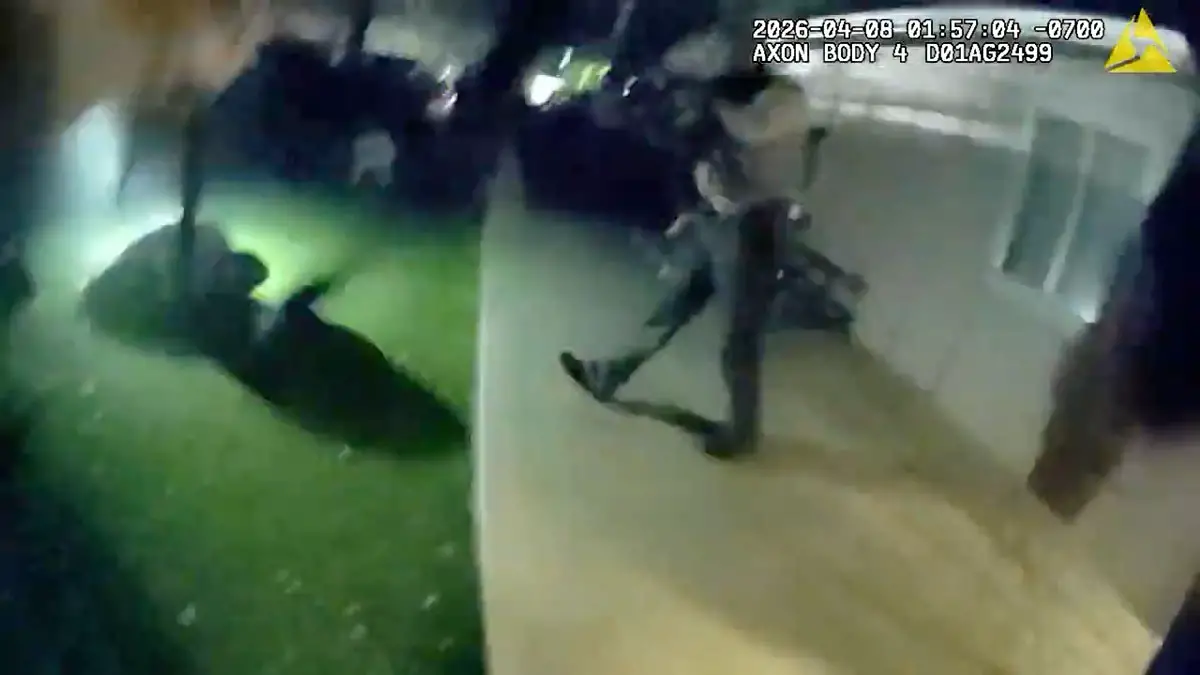 A frame from sheriff’s body-camera video shows the scene of an April 8 standoff that ended in the fatal shooting of Jonathan Andres Garcia in a rural neighborhood north of Escondido. Courtesy photo/San Diego County Sheriff’s Office