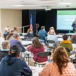 Councilmember Katie Melendez speaks with residents during a community meeting about the Emerald Drive Complete Streets project in February 2024. Courtesy photo