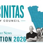 From left, Bruce Ehlers, Brad Lefkowits, Rimga Viskanta, Ed Sprague and Arielle Golden are running for three seats on the Encinitas City Council. The Coast News graphic