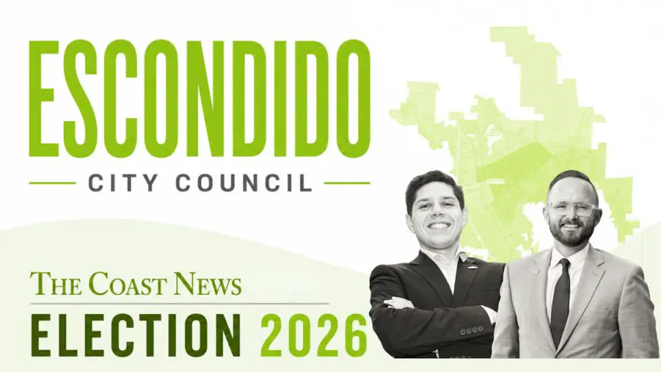 This year's Escondido mayoral candidates are incumbent Dane White, right, and challenger Elias Velazquez, left. The Coast News graphic