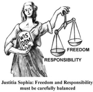 Illustration symbolizing the balance between freedom, responsibility, and wisdom within a just society