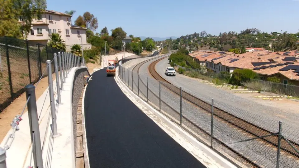 Crews construct Phase 3 of the Inland Rail Trail from Mar Vista Drive to Civic Center Drive in Vista. SANDAG is returning around $11 million in funding to the state for Phase 4 due to being unable to meet use-of-funding deadlines. Courtesy SANDAG