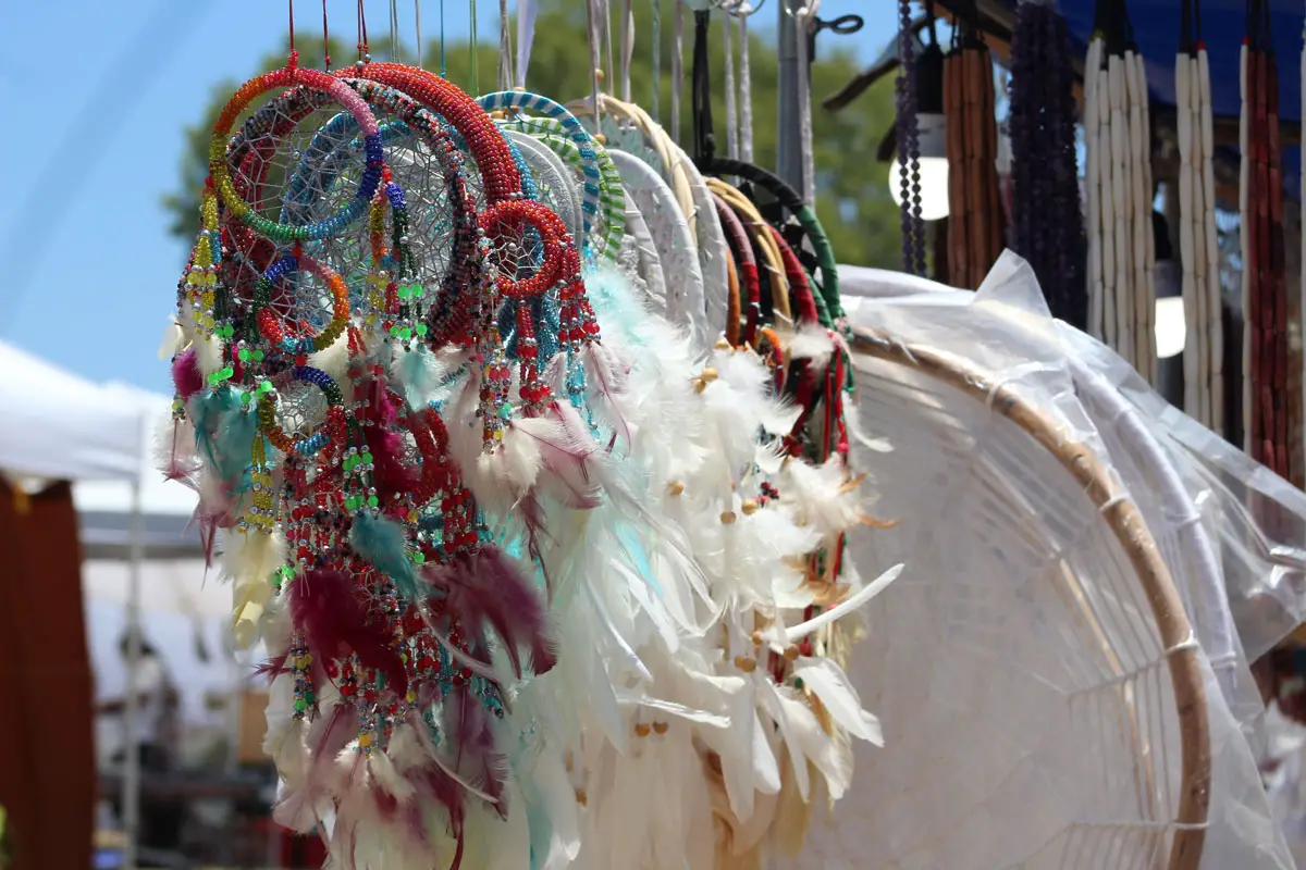 Dreamcatchers, feathers and other items are sold among vendors at the 26th Annual Inter-tribal Powwow in Oceanside. Photo by Samantha Nelson
