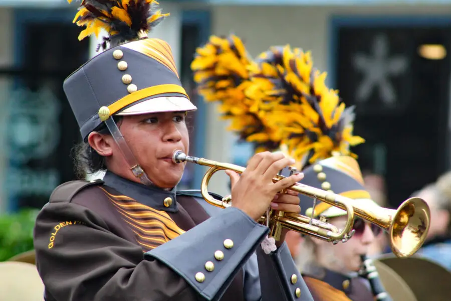 El Camino High School’s El Camino Golden Pride marching band during the 2026 Oceanside Independence Day Parade. Photo by Samantha Nelson