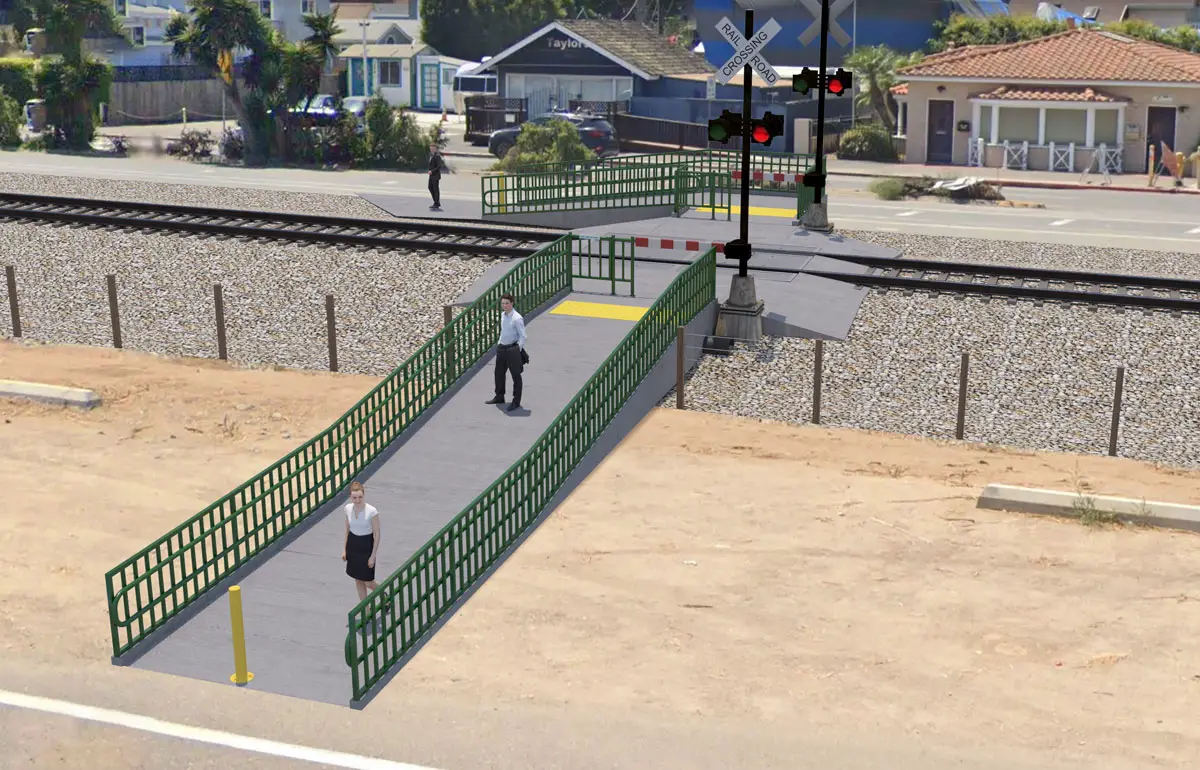 A rendering of the proposed at-grade pedestrian rail crossing at Grandview Street in Leucadia. Courtesy image