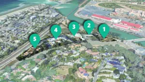 An aerial map of Del Mar south of the Fairgrounds and the San Dieguito Lagoon.