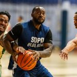 A San Diego Police Department officer drives to the basket during basketball competition at the United States Police & Fire Championships. Courtesy photo