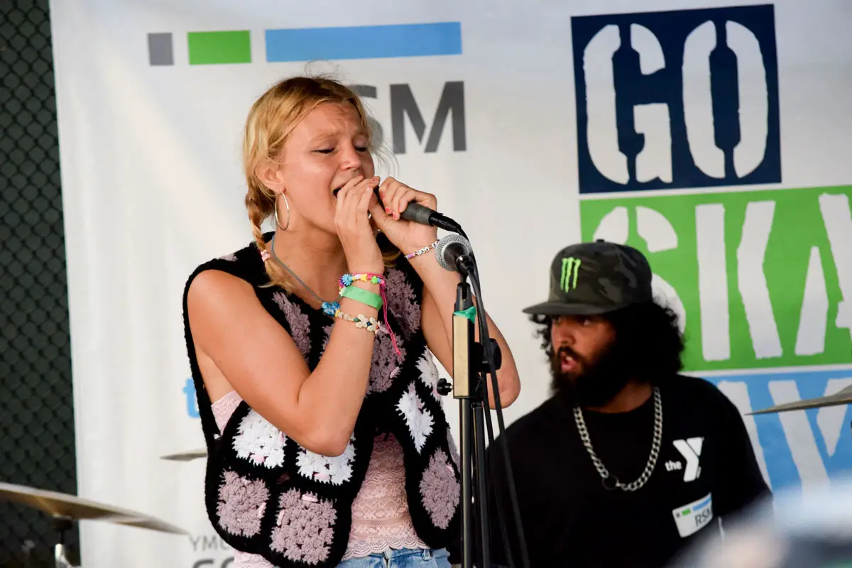 Bryce Wettstein performs original songs and covers during a concert in Encinitas. In addition to competing internationally as a professional skateboarder, Wettstein regularly performs music throughout Southern California. Photo by Summer Hu