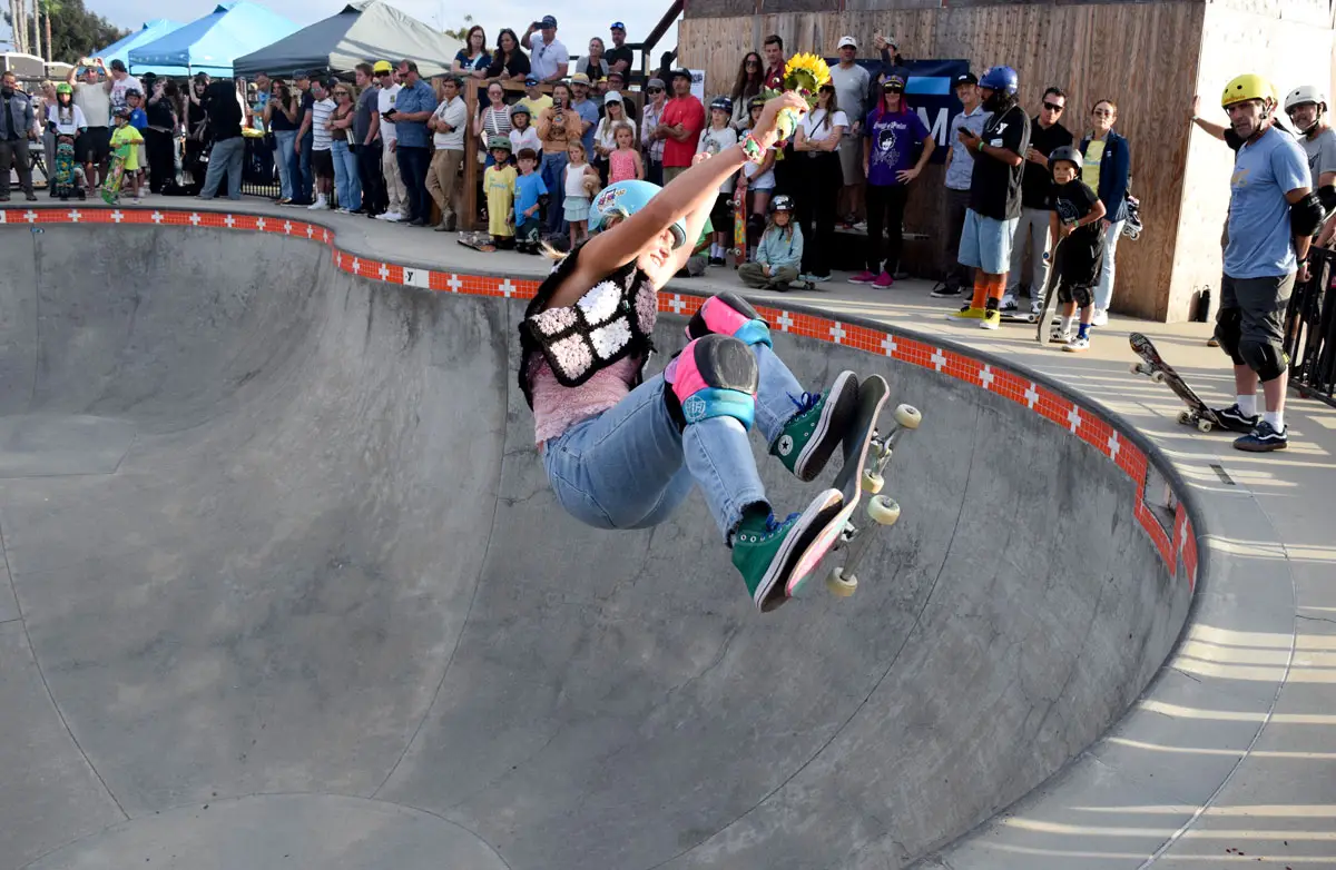 Bryce Wettstein catches air during a skate session at the Magdalena Ecke Family YMCA Skate Park, where she first began skateboarding at age 5. Photo by Summer Hu