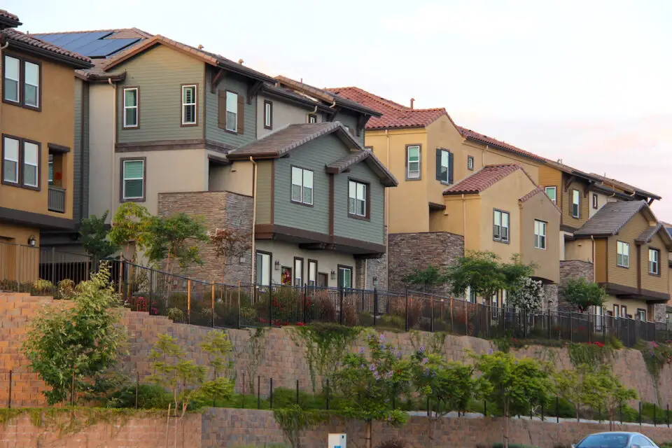 Townhomes on a hillside.