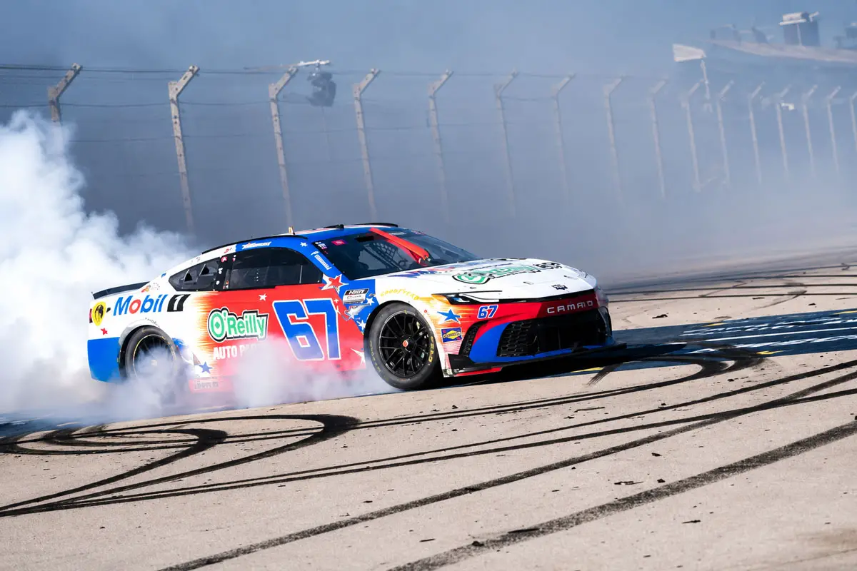 Corey Heim performs a victory burnout after winning the inaugural Anduril 250 NASCAR Cup Series race on June 22 in Coronado. Courtesy photo/NASCAR