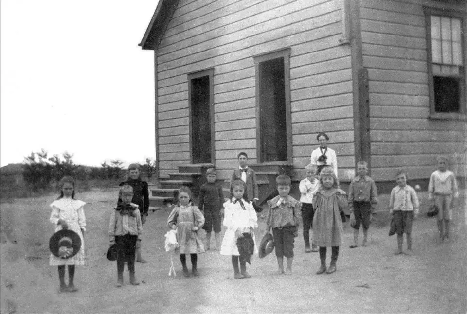 Students pose outside the newly built one-room Encinitas schoolhouse in 1883. The historic schoolhouse will host Independence Saturdays series this summer and fall. Courtesy photo/Encinitas Historical Society