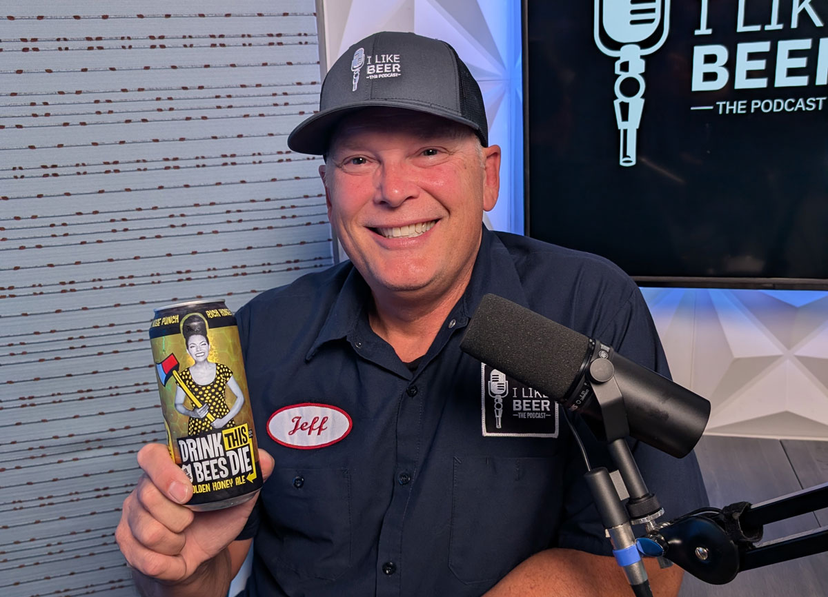 I Like Beer podcast co-host Jeffrey Spanier holds a can of Duck Foot Brewing's Drink This Or The Bees Die, an American blonde ale-style beer. Photo by Jeffrey Spanier