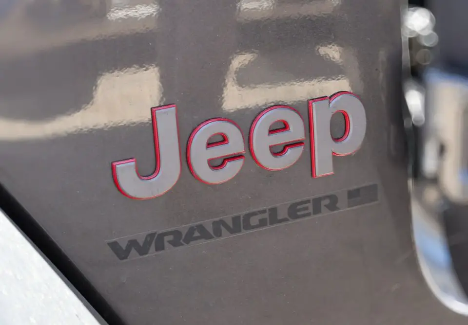 The Jeep Wrangler logo is displayed on a recovered vehicle connected to a string of thefts under investigation by the Carlsbad Police Department. Courtesy photo/CPD