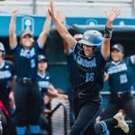 CSUSM's Jordan Elias celebrates after scoring the winning run in Cal State San Marcos' victory over West Texas A&M on May 28 in the opening game of the NCAA DII National Championships. Photo by Nico Klementzos
