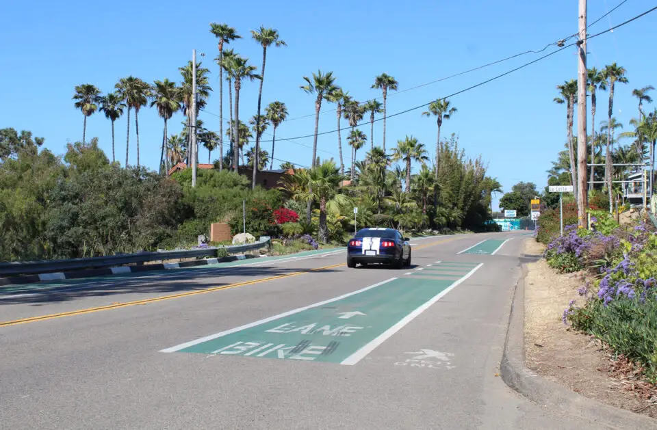 A stretch of La Costa Avenue near Anderson's Nursery, where the city of Encinitas plans to construct a new pedestrian path and buffered bicycle lane as part of a long-awaited safety improvement project. File photo/Jordan P. Ingram