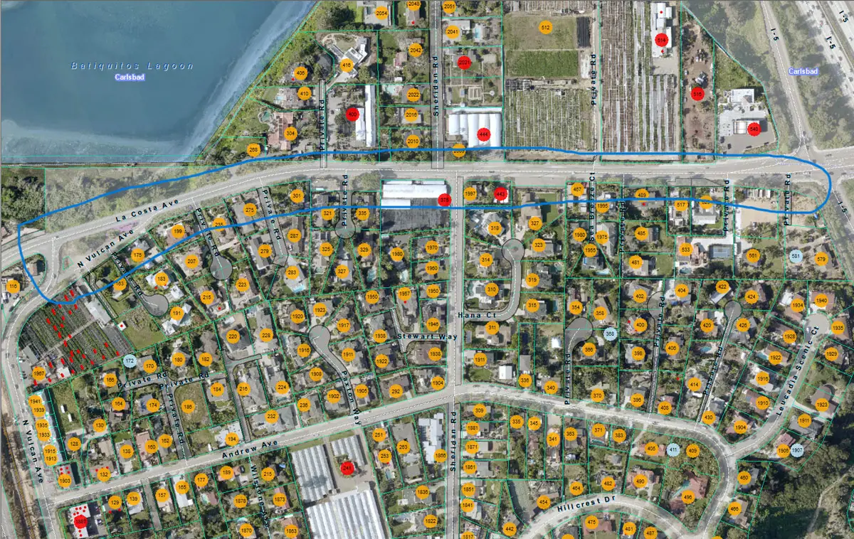 A map showing the La Costa Avenue pedestrian path in Encinitas. Courtesy image/City of Encinitas