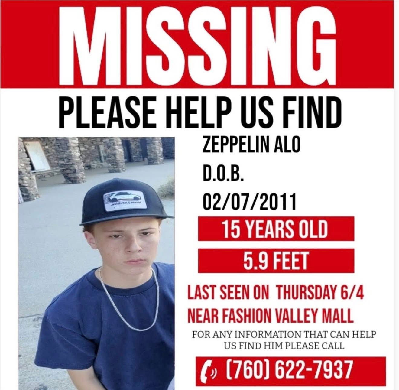 A poster for a missing teen in Vista.