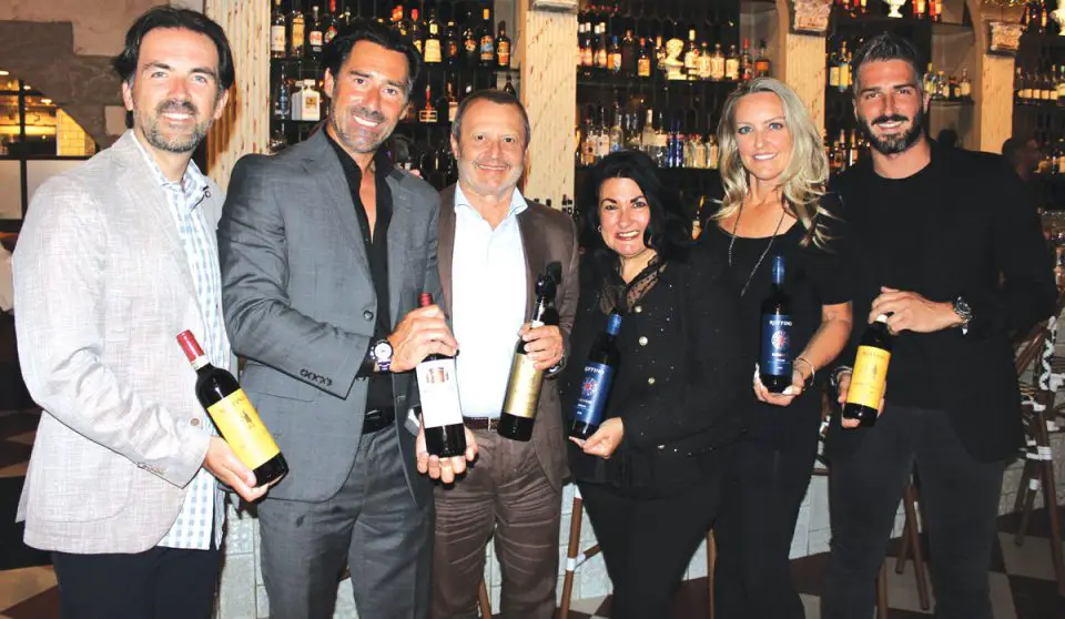 Southern Glazer’s Filippo Reitano, from left, Romanella co-owner Gio Gargano, Ruffino president Sandro Sartor, Ruffino brand ambassador Caterina Corvino, Constellation’s Lisa Hickson and Romanella manager Giancarlo Guttilla. Photo by Rico Cassoni