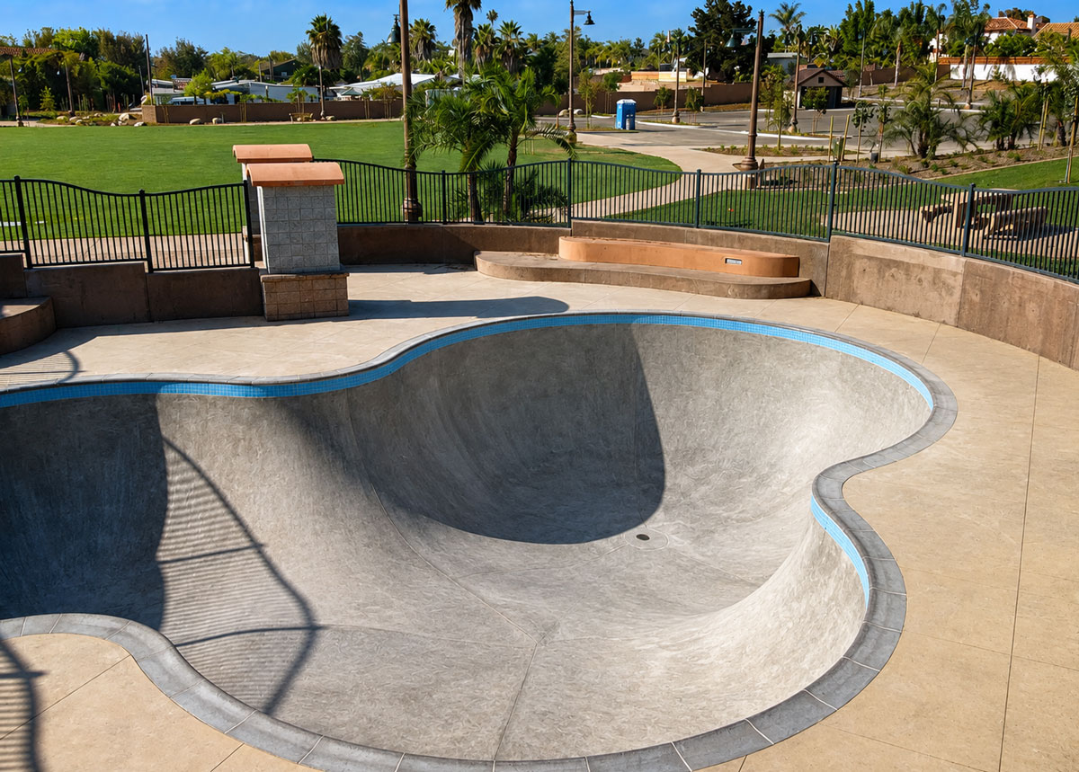 Poods Skatepark in Encinitas, one of several Southern California facilities built by GeoCon Skateparks, the contractor selected to construct Escondido's new Westside Park Skate Spot. Photo by GeoCon