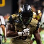 San Diego Strike Force linebacker Royce See celebrates during a June 28 game against the Jacksonville Sharks at Vystar Veterans Memorial Arena. Courtesy photo/Strike Force
