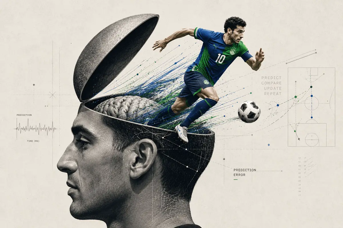 An illustration depicts the connection between elite soccer performance and brain function, highlighting research by Salk Institute neuroscientist Eiman Azim on how athletes use prediction, movement control and rapid decision-making to anticipate play before it unfolds. The Coast News graphic