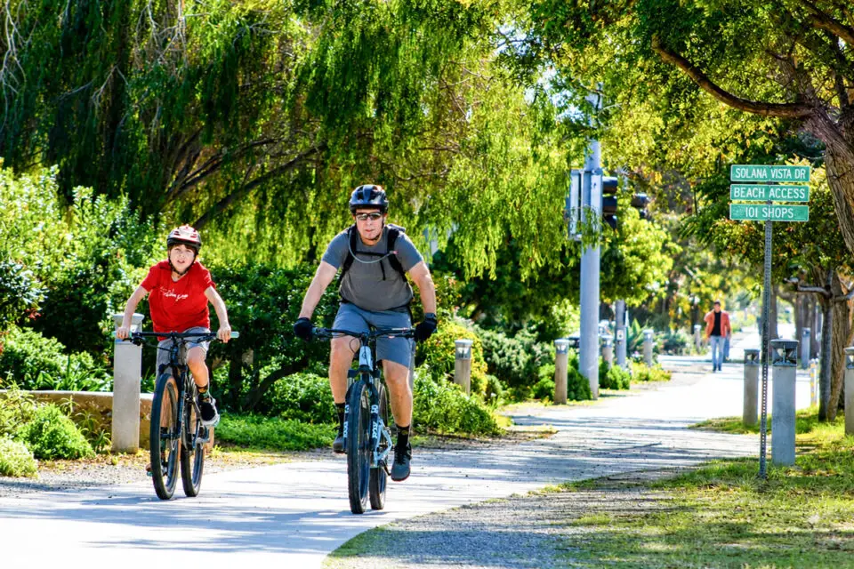 Cyclists ride along the Coastal Rail Trail in Solana Beach earlier this year. File photo/Leo Place