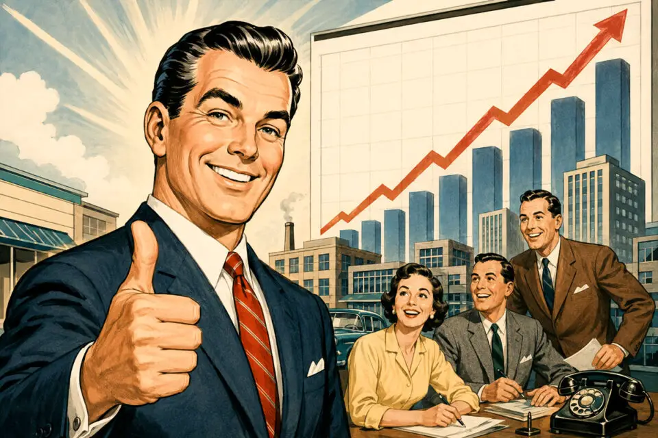 A cartoon depicting a 1950s-style successful businessman.
