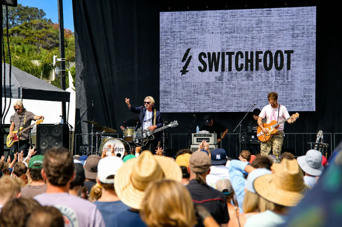 Fans wave their hands during Switchfoot’s performance at the 2026 Bro-Am concert at Moonlight State Beach in Encinitas. More than 15,000 people attended the annual community event. Photo by Cameron Adams