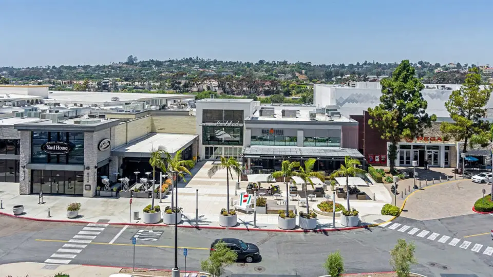An aerial view of The Shoppes at Carlsbad and surrounding parking lots. The city is exploring the potential sale or lease of more than 67 acres of parking properties surrounding the mall. Courtesy photo/Steerpoint