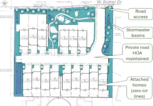An aerial map of a proposed housing project