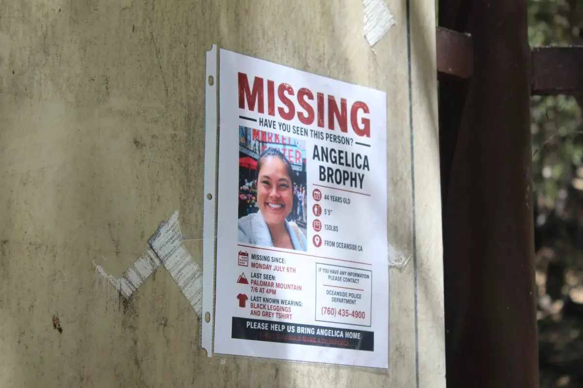 A missing-person poster for Angelica Brophy hangs on a bulletin board at Fry Creek Campground in the Cleveland National Forest on Palomar Mountain. Brophy, who has been missing since July 6, had her car found in nearby Palomar Mountain State Park on July 9. Photo by Samantha Nelson