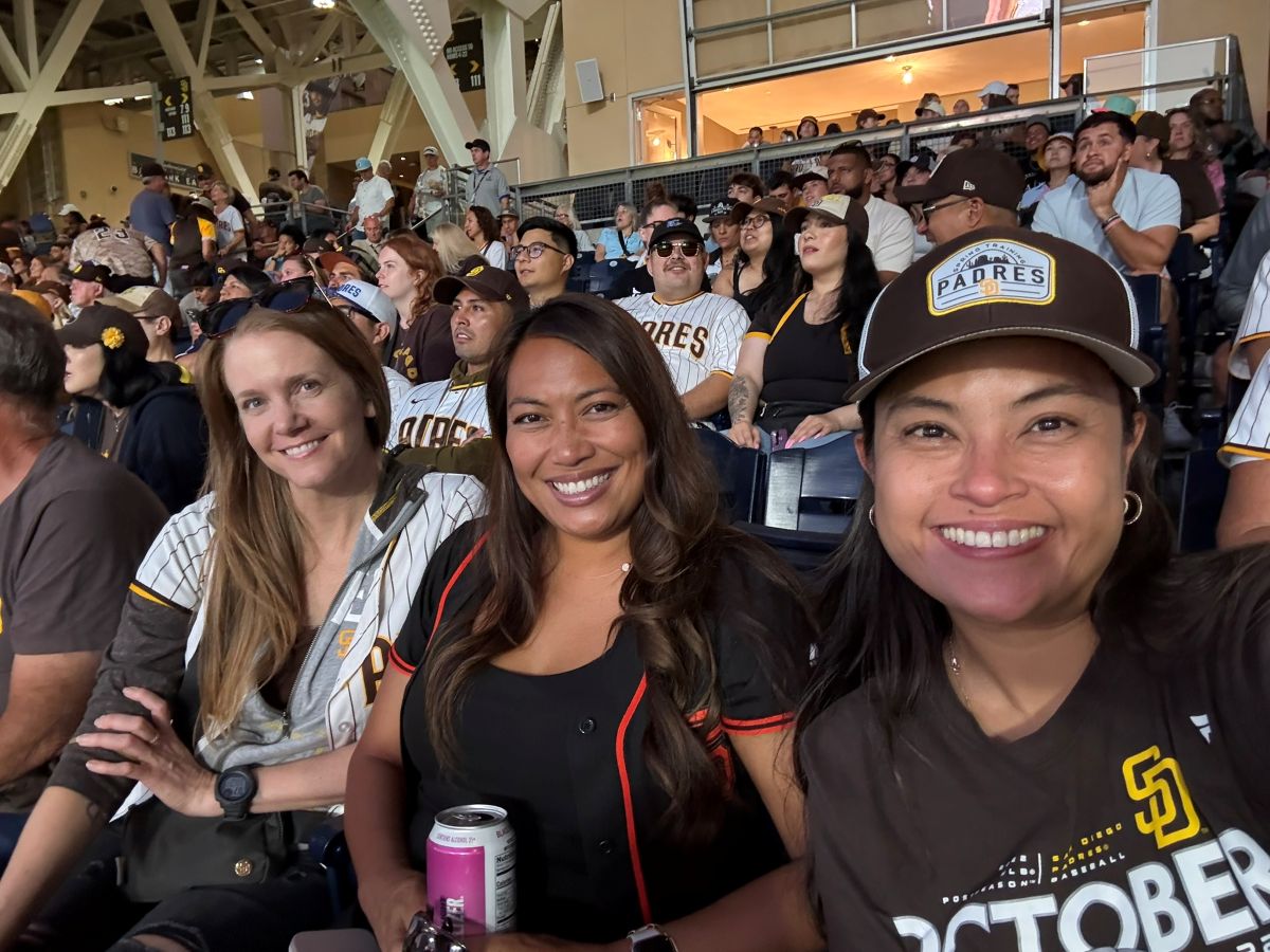 Angelica Brophy, pictured right, at a Padres game with friends. Brophy has been missing since July 6. Courtesy photo of Alayna Johnson