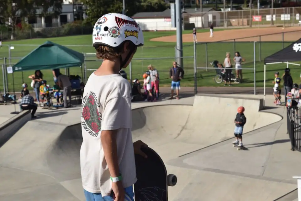 A skateboarder prepares to drop-in at the Encinitas YMCA Skate Park in June. Photo by Summer Hu
